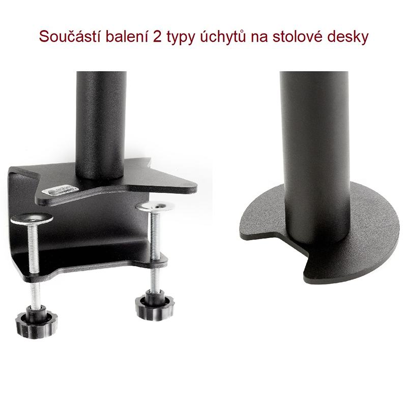 typ dodávaného stolového uchytenia EDBAK Držiaky na 4 monitory Edbak SV07S dodávame vrátane 2 typov stolných úchytov