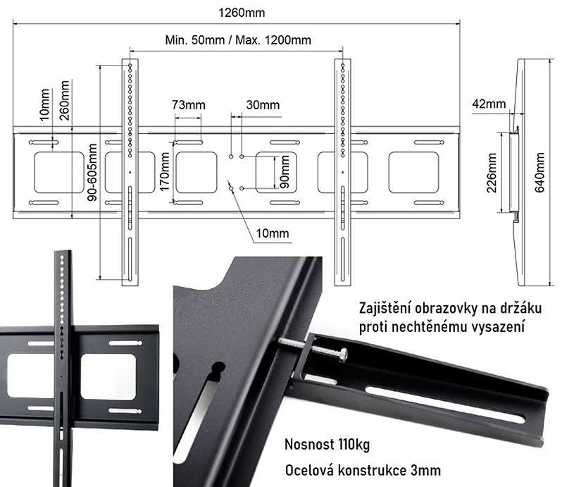 Spoľahlivé a bezpečné zavesenie najväčších televízorov a monitorov, nosnosť 110kg, VESA štandard 200x200 až 1200x510, TOP kvalita - EDBAK XWB1 Spoľahlivé a bezpečné zavesenie najväčších televízorov a monitorov, nosnosť 110kg, VESA štandard 200x200 až 1200x510, TOP kvalita - EDBAK XWB1