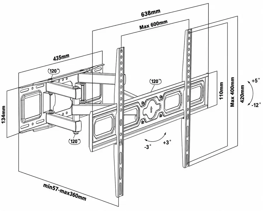 Rozmery TV držiaka Ertusolid ROX600