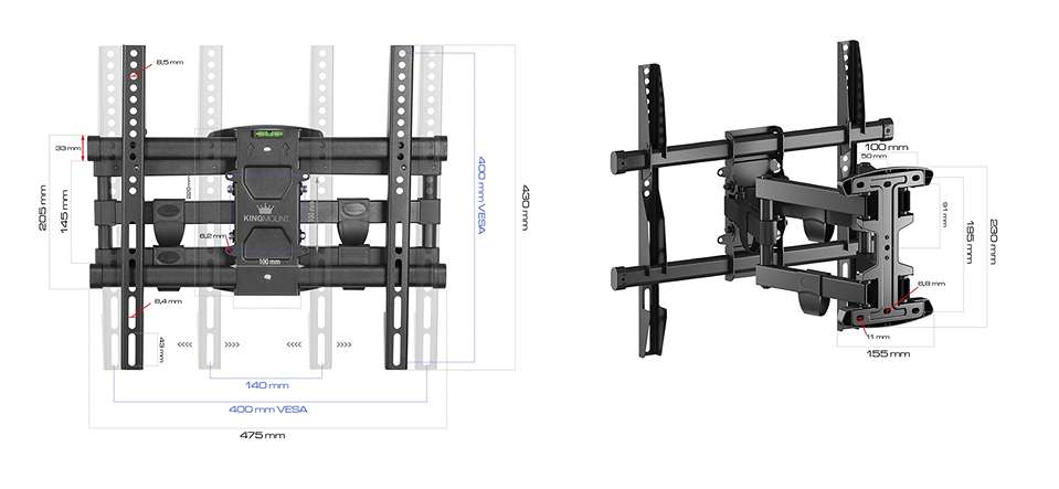 Držiak pre TV Kingmount KG-1001 podporuje VESA štandardy 100x100 až 400x400