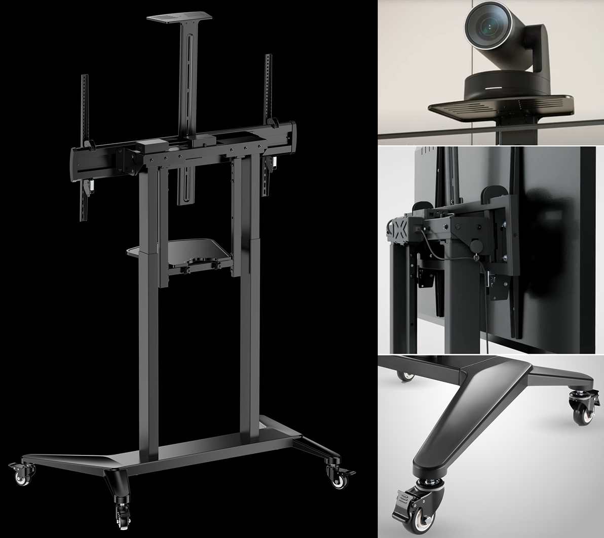 TV stojan s elektrickým nastavením výšky, policemi, pojízdný Fiber Mounts Elemo