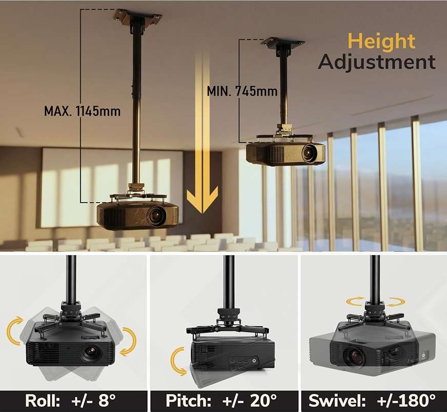Stropný držiak na zavesenie projektora s nastavením požadovanej polohy Fiber Mounts FM072