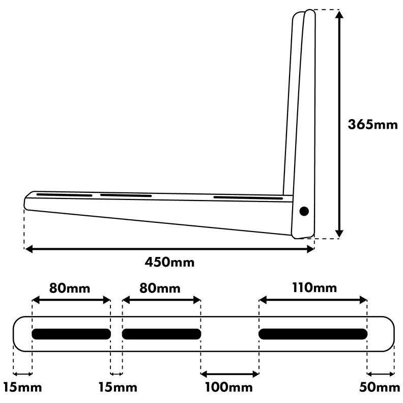 Nástenný držiak na zavesenie klimatizácie alebo tepelného čerpadla, nosnosť 150kg Fiber Mounts FM143 rozmery