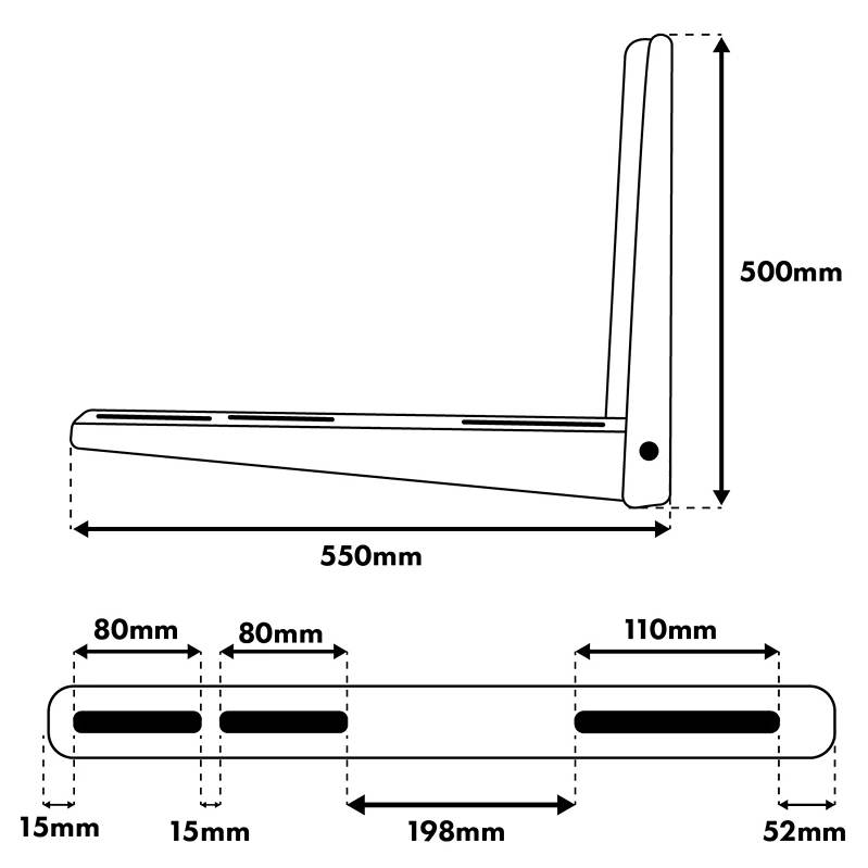 Nástenný držiak na zavesenie klimatizácie alebo tepelného čerpadla, nosnosť 250kg Fiber Mounts FM143 rozmery