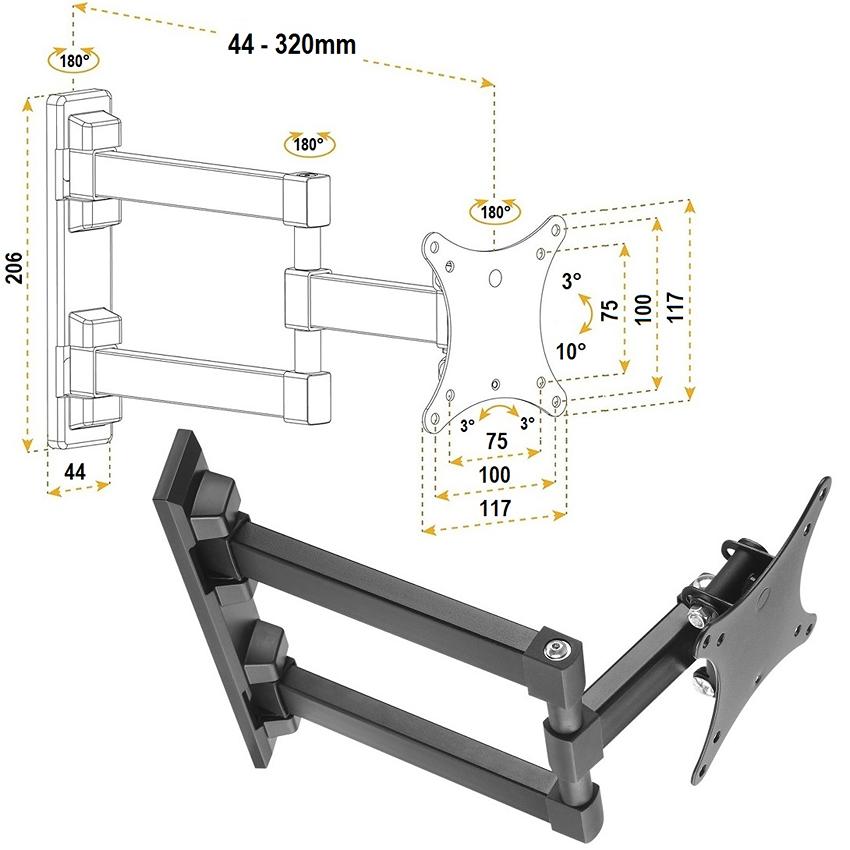 Polohovateľný držiak na monitory a televízory Fiber Mounts FM234