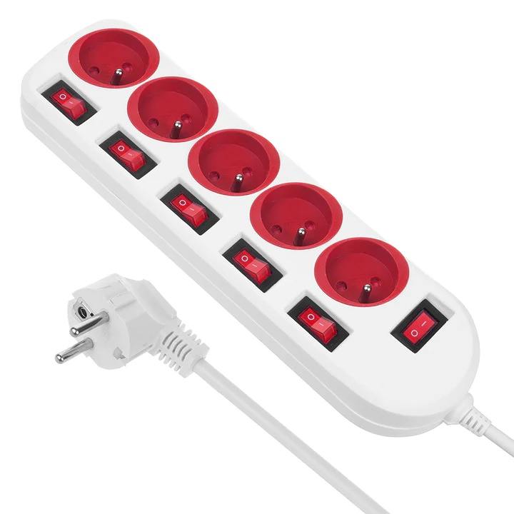 Predlžka 1,5m 5x zásuvka s vypínačmi Fiber Mounts FM24W