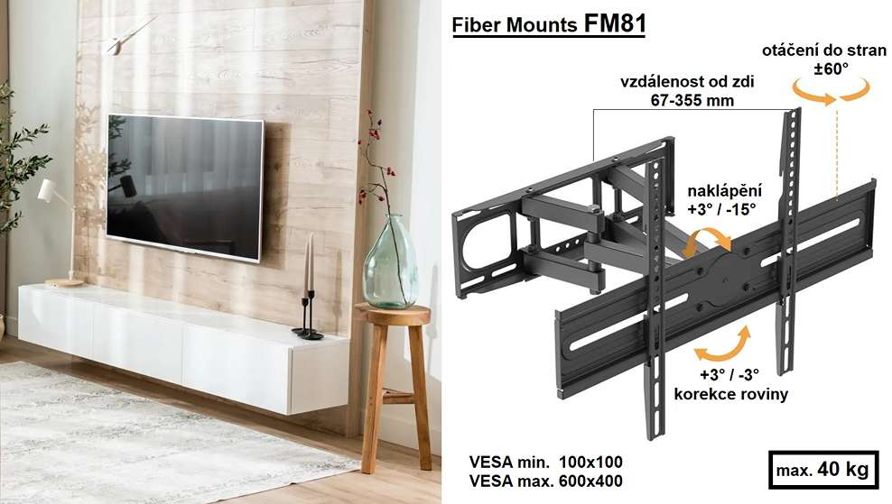 TV držiak Fiber Mounts FM81 zaistí bezpečné zavesenie vašej televízie