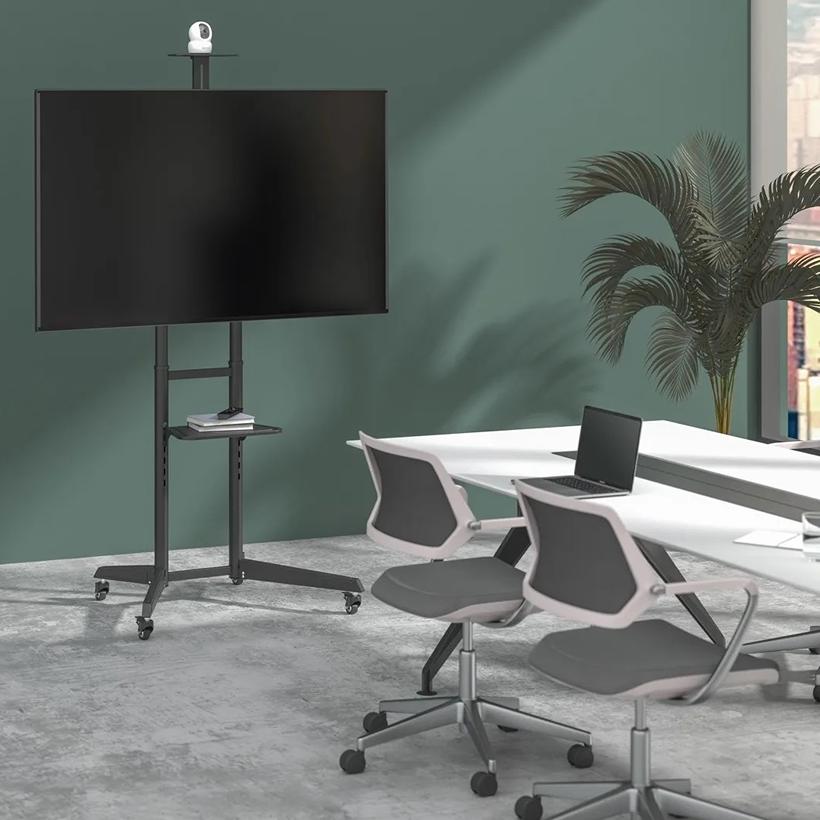 Stojan na zavesenie televízie / monitora s kolieskami a poličkami Fiber Mounts LUTAR-2