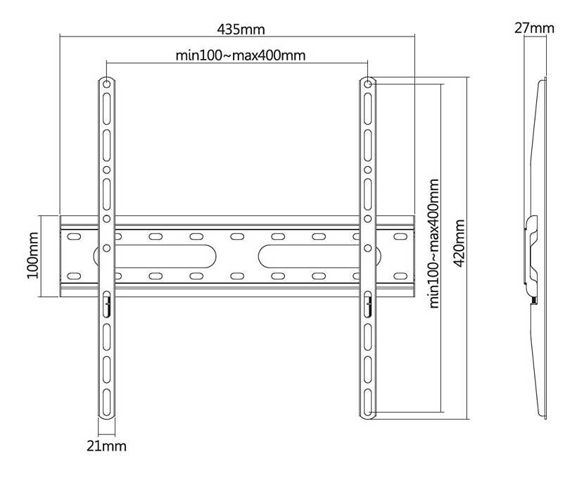 Nástenný držiak na televízie alebo monitory Fiber Mounts Rico-1 rozmery