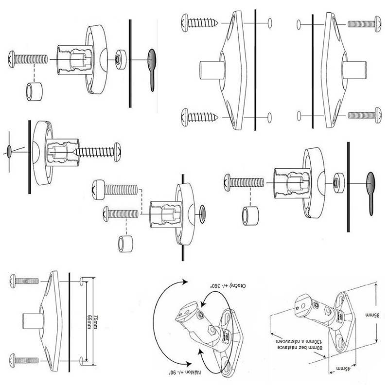 Držiaky na repro Brateck SB-20 - otočné do strán, sklopné, 2 dĺžkové varianty, materiál plast. Nástenné aj stropné držiaky na reproduktory a reprobedne Fiber Mounts SB20