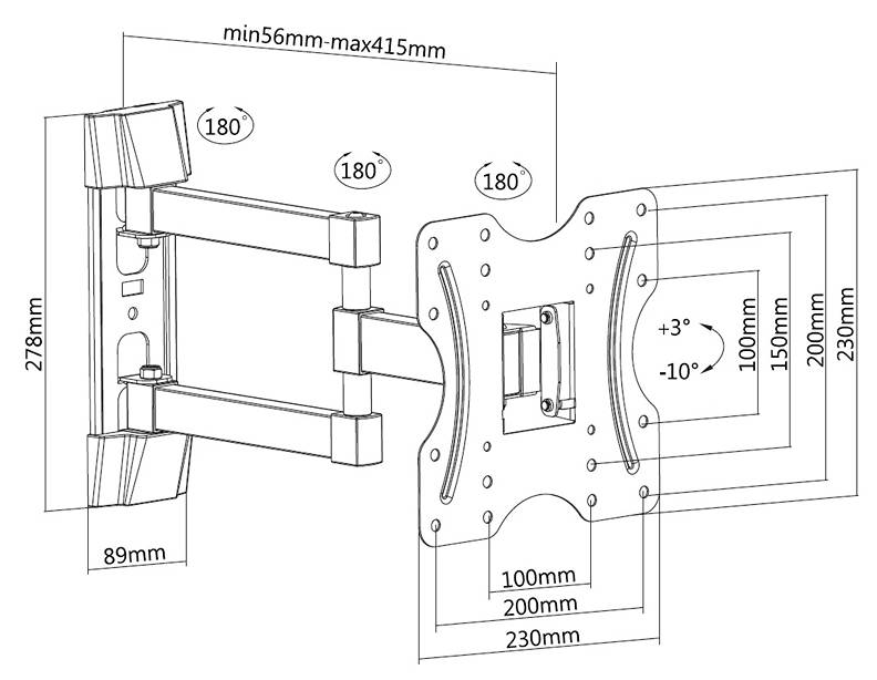 Držiak na televíziu, polohovací Fiber Mounts Solid-3 rozmery