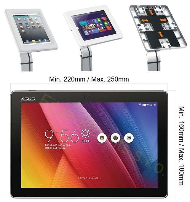 Odporúčané rozmedzie rozmerov tabletu do držiaka Fiber Mounts M6C44