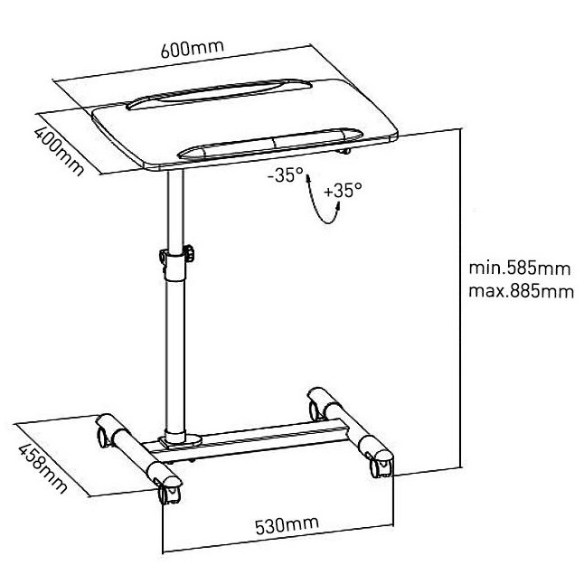 Stolík na notebook alebo projektor Fiber Mounts M6C71 rozmery