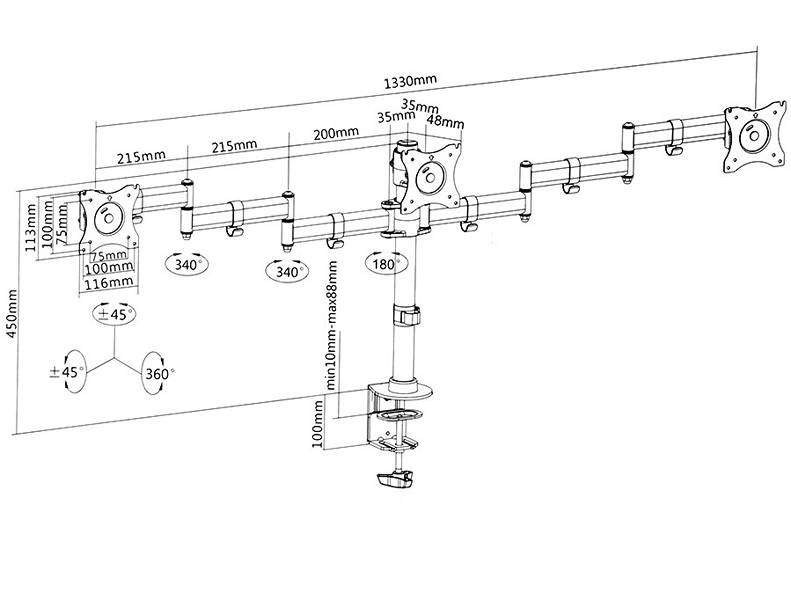 Stolový držiak na 3 monitory Fiber Mounts M6C91