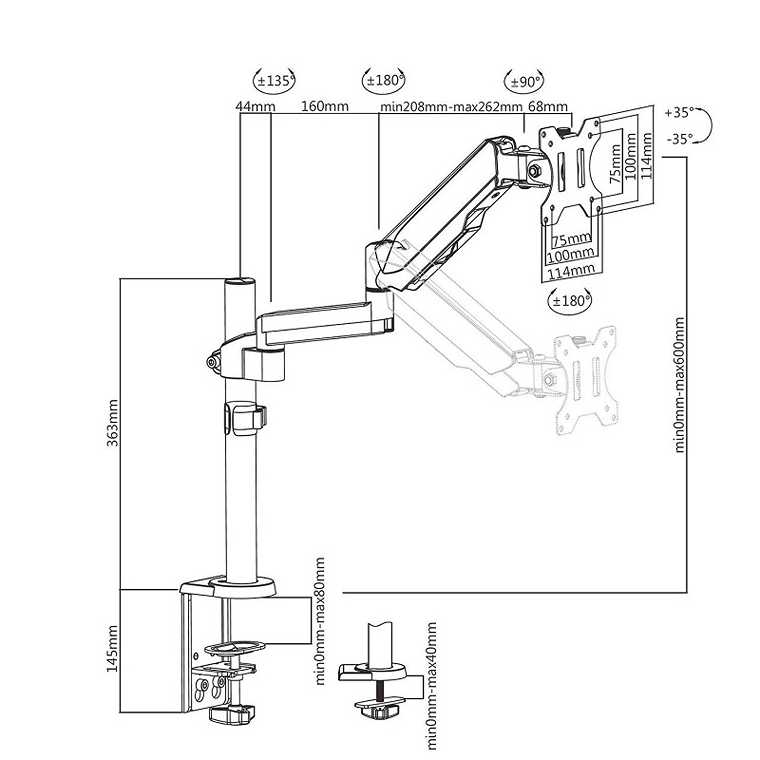 Fiber Mounts M7C75 je vynikajúci stolný držiak s duálnym výškovým polohovaním, otočný, sklopný, pivot, vedenie kabeláže, korekcia roviny zaveseného monitora na držiak Fiber Mounts M7C75