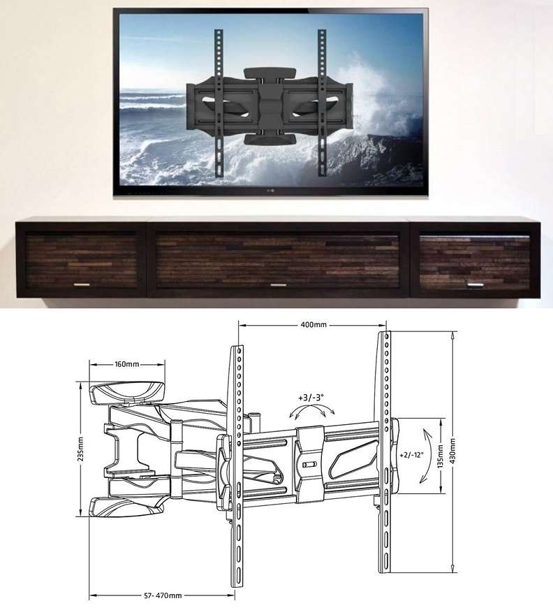 Výsuvný, otočný a sklopný držiak na TV Fiber Mounts M7C81 rozmery