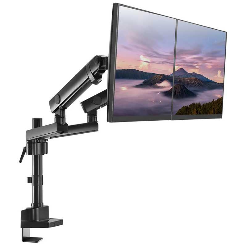 Profesionálny stolný držiak na 2 monitory, polohovateľný - otáčanie do strán, naklápanie, vysúvanie, výškové polohovanie v 2 bodoch, rotácia monitora - Fiber Mounts M8C12