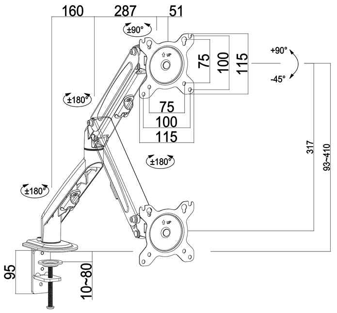 FIber Mounts M8C6 rozmery držiaka na monitor