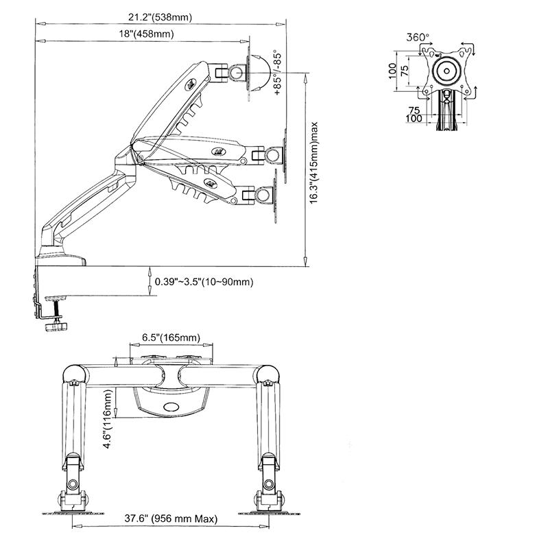Technické údaje držiaka monitora a notebooku laptopu Fiber Mounts 836F160