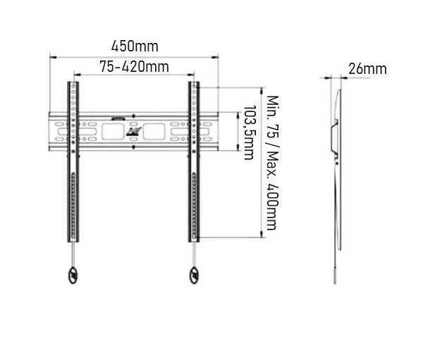 Rozmery držiaka na stenu Fiber Mounts D2-F Rozmery držiaka Tv na stenu NB D2F