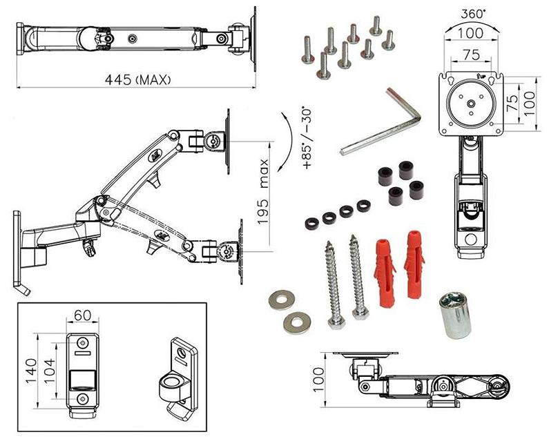 Výškovo a dĺžkovo nastaviteľný, otočný a sklopný držiak na televízory a monitory Fiber Mounts F150 / www.drzakyastolky.cz Výškovo a dĺžkovo nastaviteľný, otočný a sklopný držiak na televízory a monitory NB F150