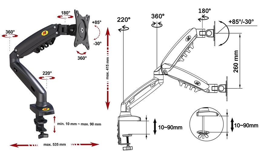 Výkres držák Fiber Mounts F80 / drzakyastolky.cz Držiak monitora NB F80B