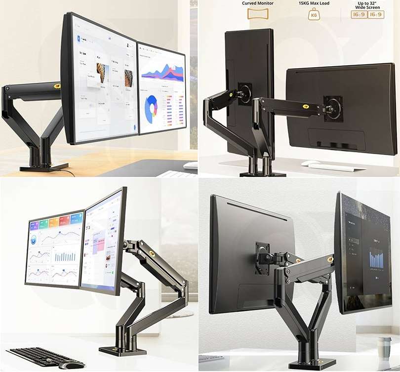Kancelársky stolný držiak na 2 monitory, plne ergonomický NB G32