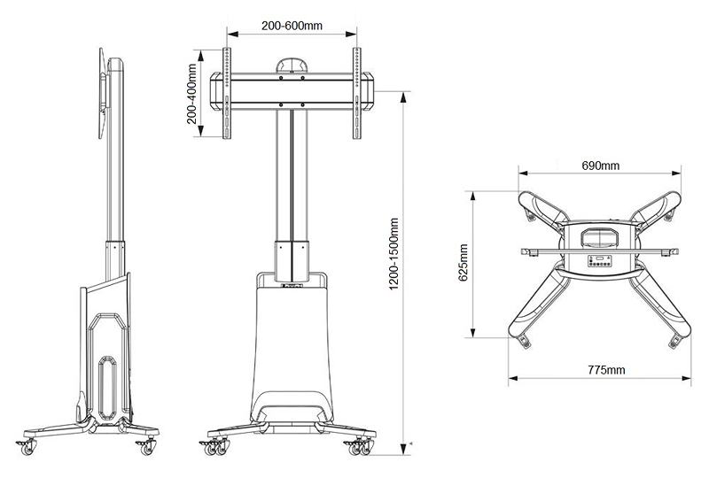 NB G85B - stojan na televíziu / monitor / displej / dotykovú obrazovku s elektronickým nastavením výšky 120-150cm