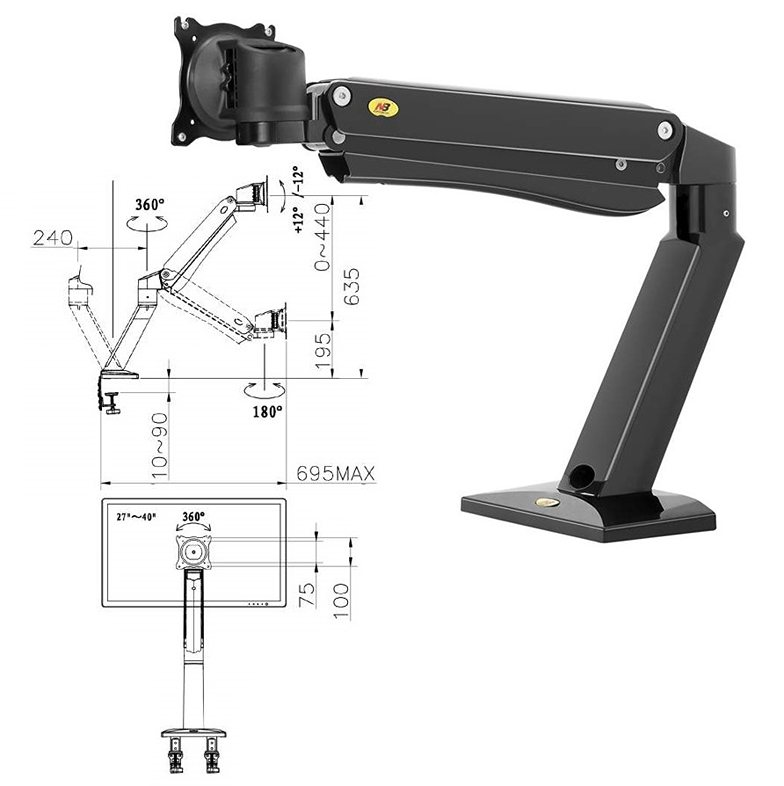 Rozmery drziaka na monitor TV NB NB45