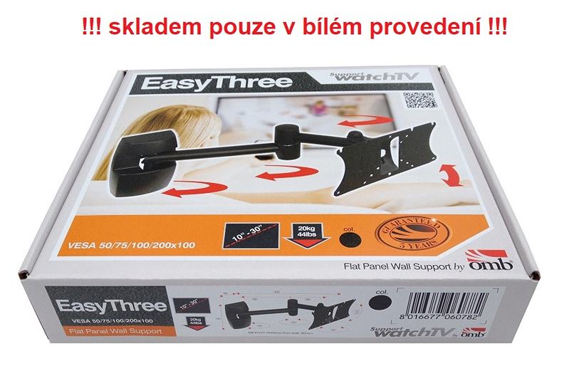Otočný, sklopný, dĺžkovo nastaviteľný držiak na televízor aj monitor v krásnom bielom dizajne - OMB Easythree biely