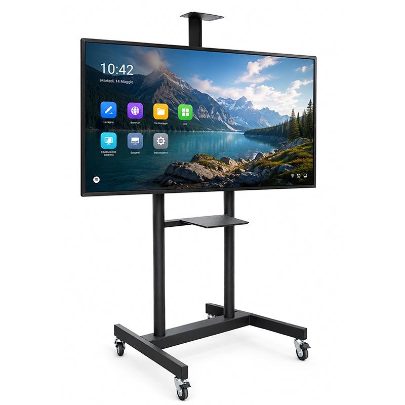 Profesionálny stojan na TV a displeje, nastavenie výšky 1260-1610 mm, kolieska s aretáciou, 2 poličky, VESA max. 800x600, nosnosť 90 kg OMB Caravel 2.1