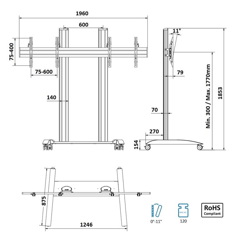 Stojan na 2 Tv monitory Edbak TRV300