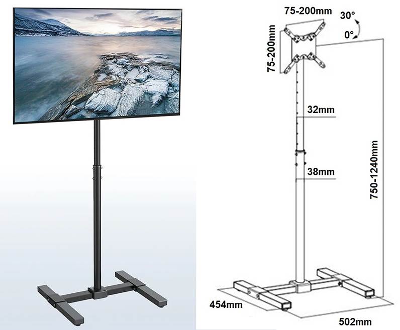 Výškovo nastaviteľný a sklopný stojan na TV displej monitor Fiber Mounts FM11 rozmery