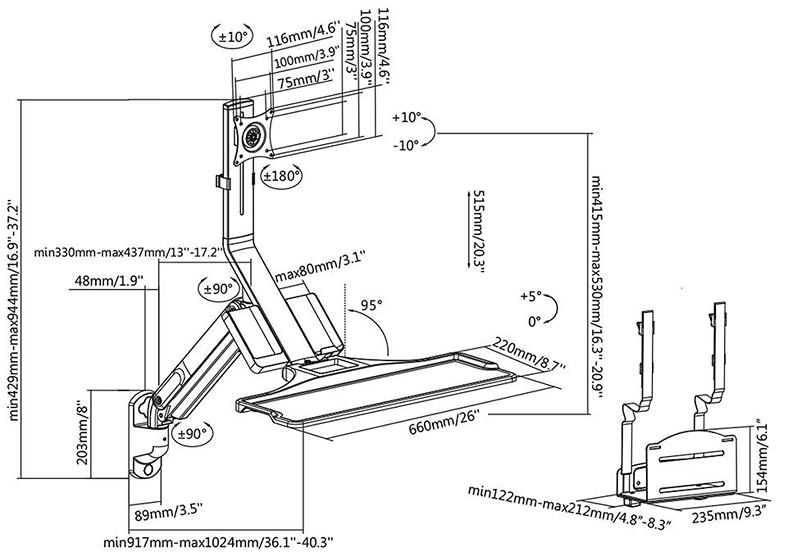 Nástenný držiak monitora a klávesnice Fiber Mounts M8C38