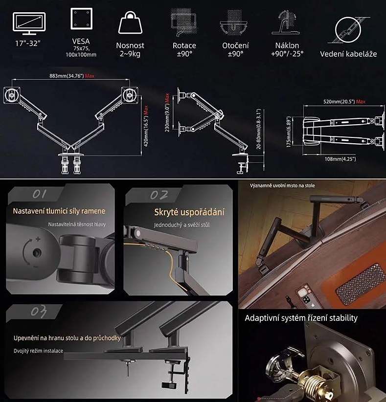Stolový držiak na 2 monitory displeja NB A5C