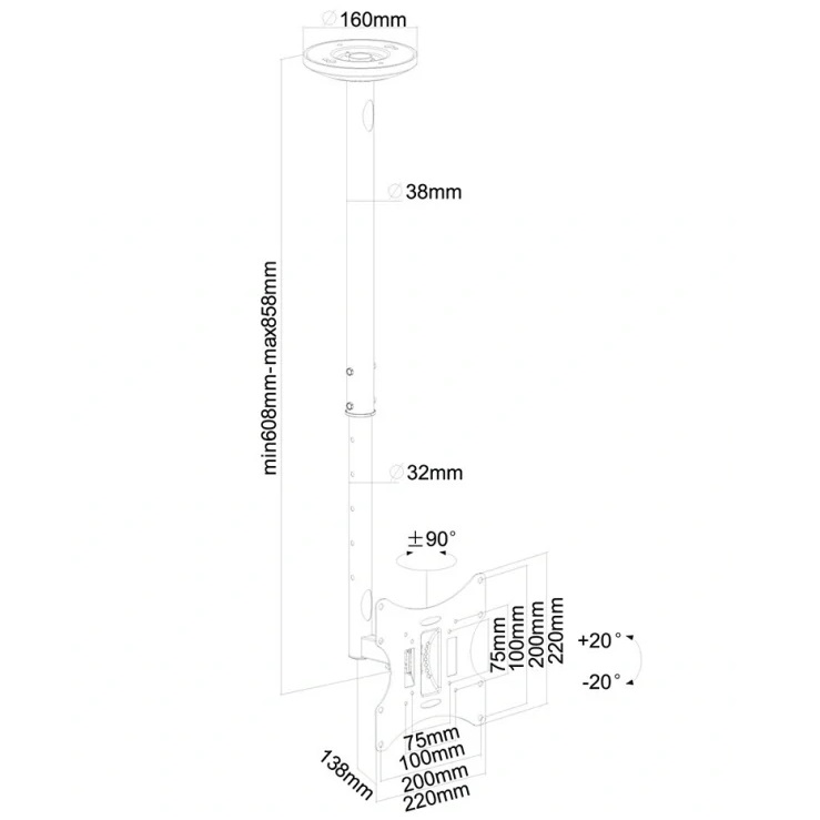 Stropný držiak na Tv aj monitory Fiber Mounts BAT01