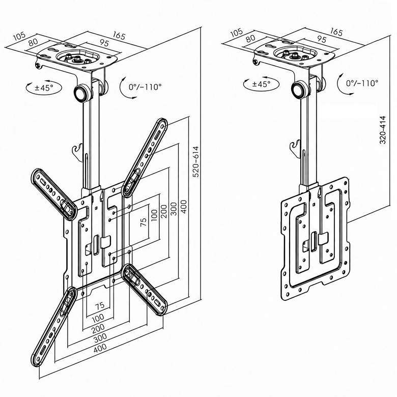 Držiak na strop alebo stenu pre TV a monitory Fiber Mounts T22