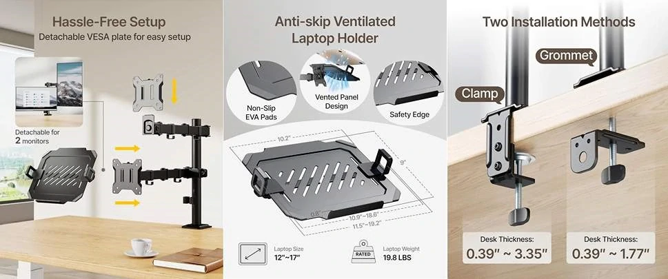 Polohovateľný stolný držiak monitora a notebooku Fiber Mounts SDN20