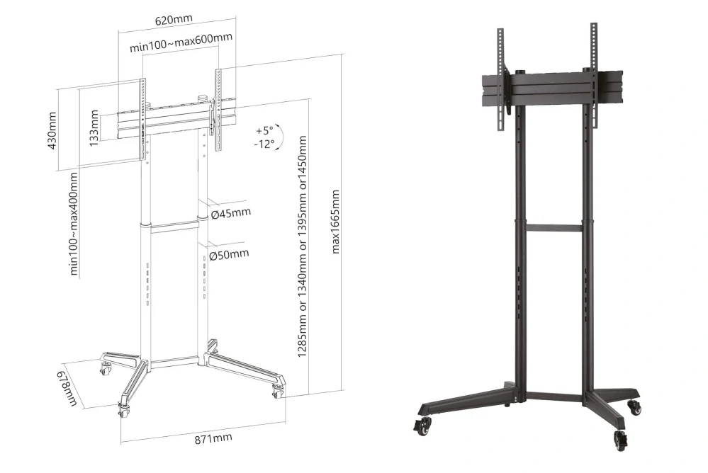 Rozmery TV stojana Fiber Mounts LUTAR-1