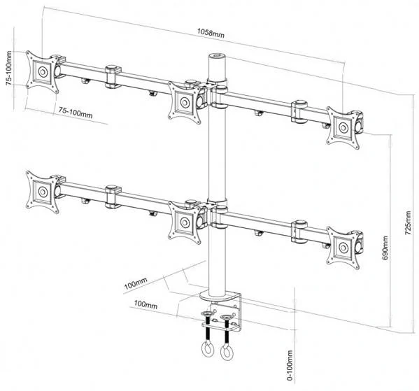 Stolový držiak na 6 monitorov Fiber Mounts FM16